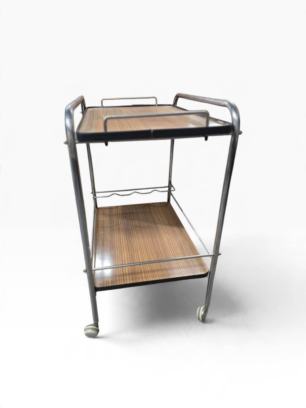 Vintage chrome bar cart/rolling table/tea trolley