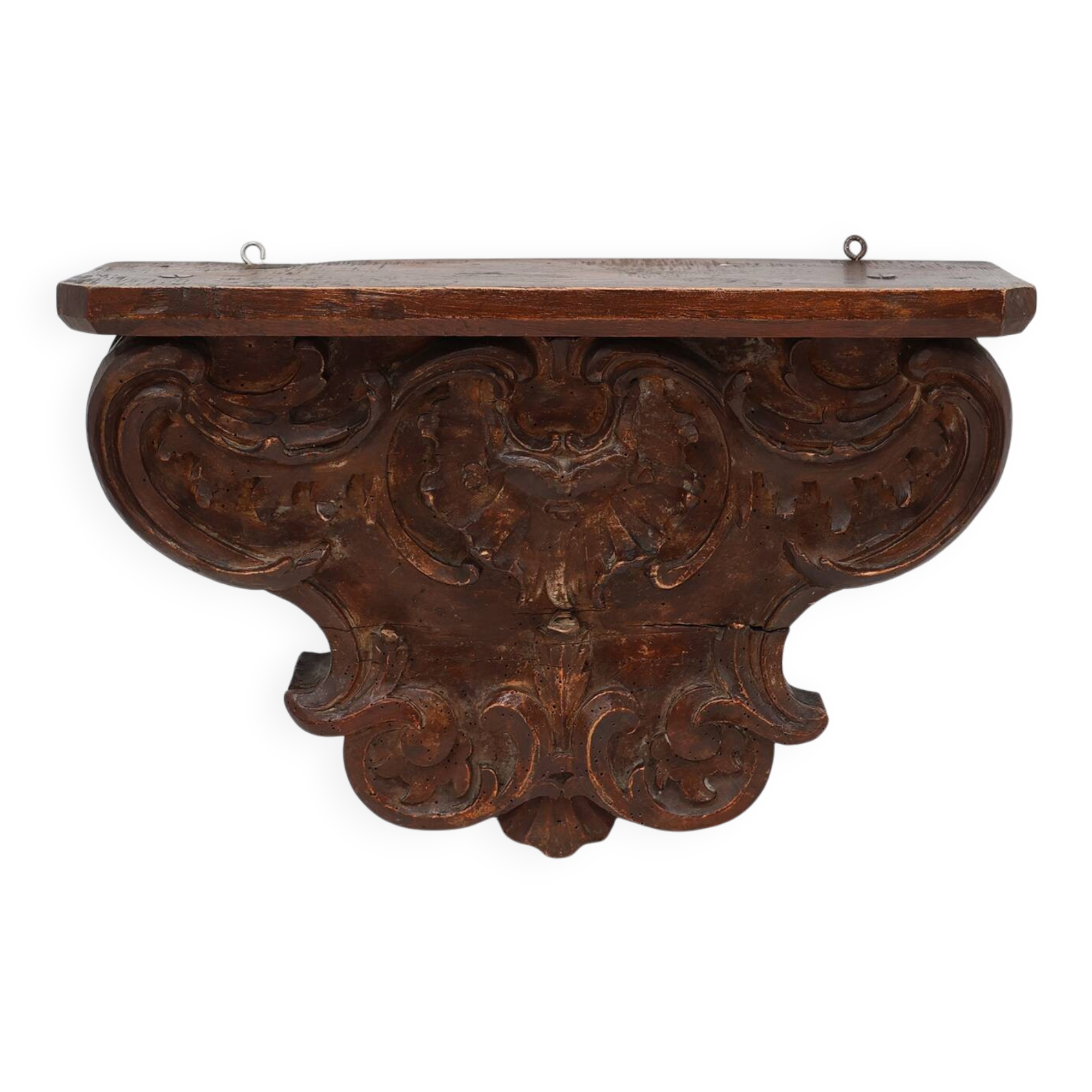 Antique wooden wall mounted carved console, France ca. 1850