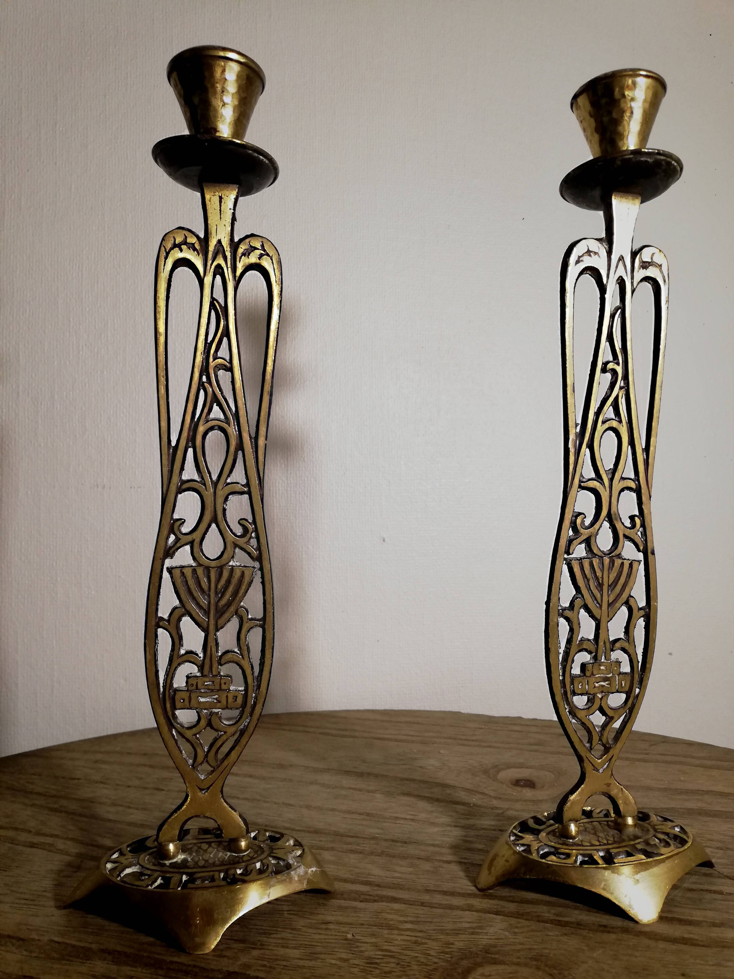 Paire de bougeoirs art deco made in Israel