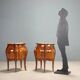 Antique baroque bedside tables in walnut and marble, Italy, 20th century.