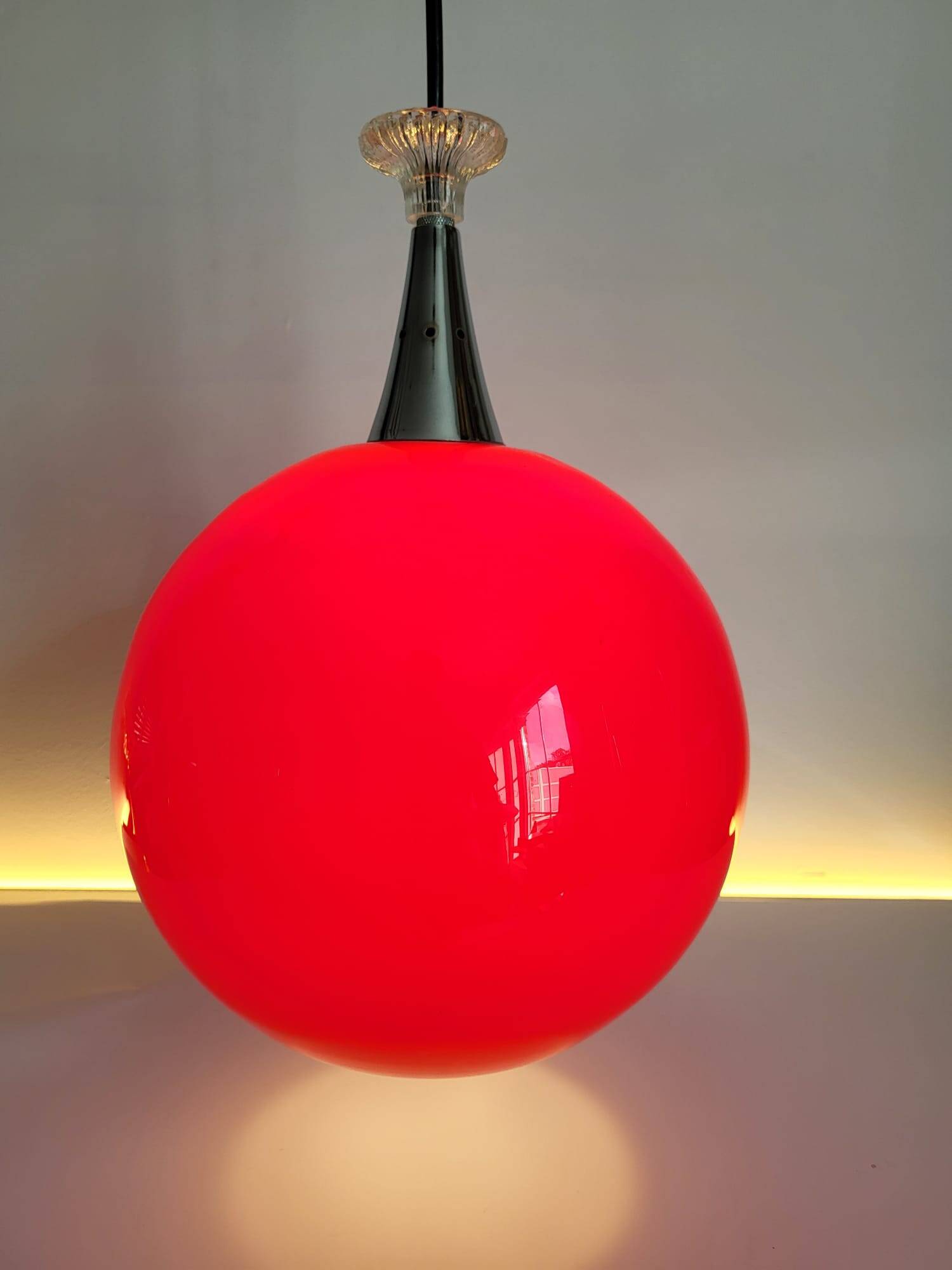 Suspension Space Age in opaline enamel with a chrome finish, circa 1960.