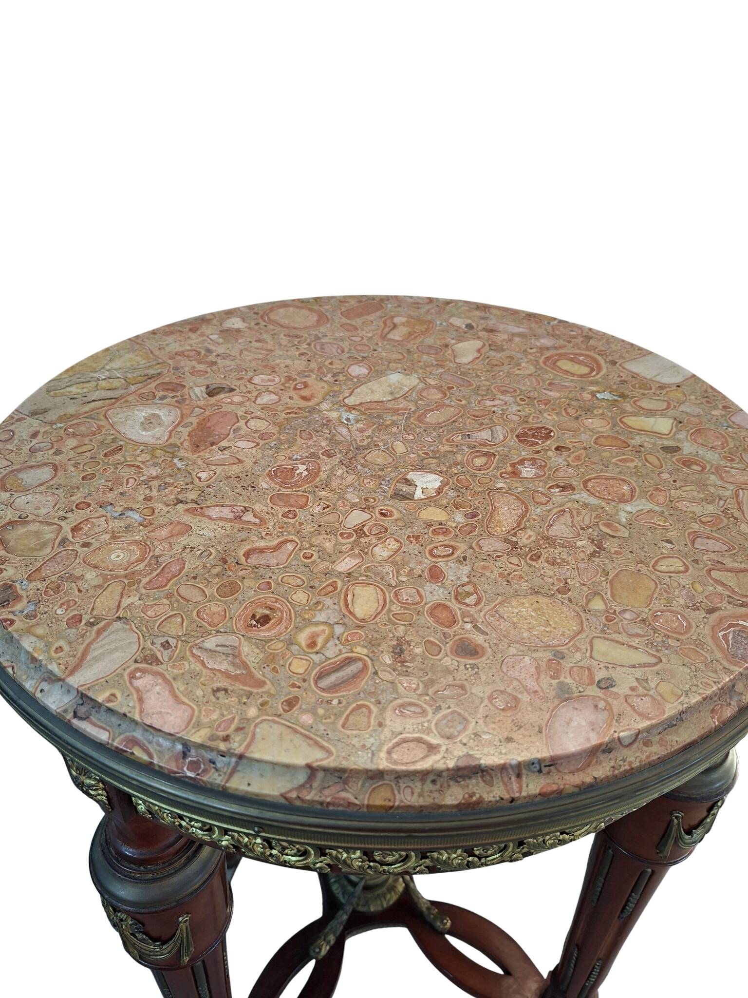 Guéridon Neoclassico in Mogano e Marmo Rosso Fine '800