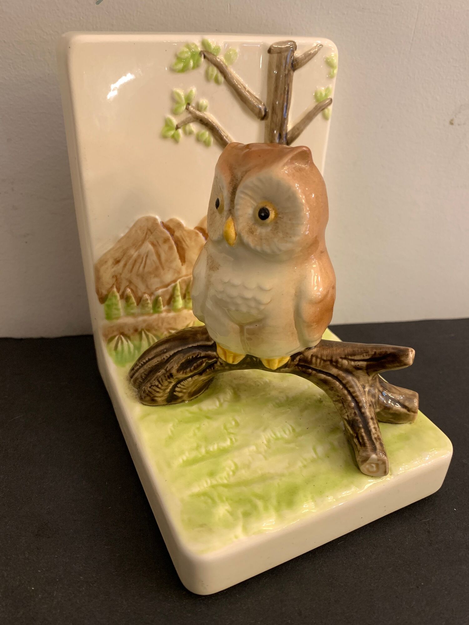 Pair of owl Japanese ceramic book greenhouses, 1980