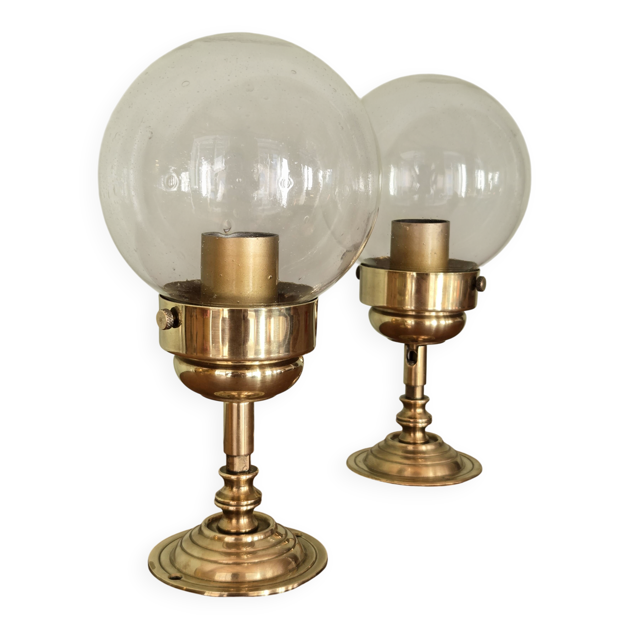 Pair of adjustable wall lights in blown glass and solid brass - modern design