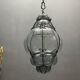 Wrought Iron Tinted Blue Murano Glass Light Pendant 1960’s