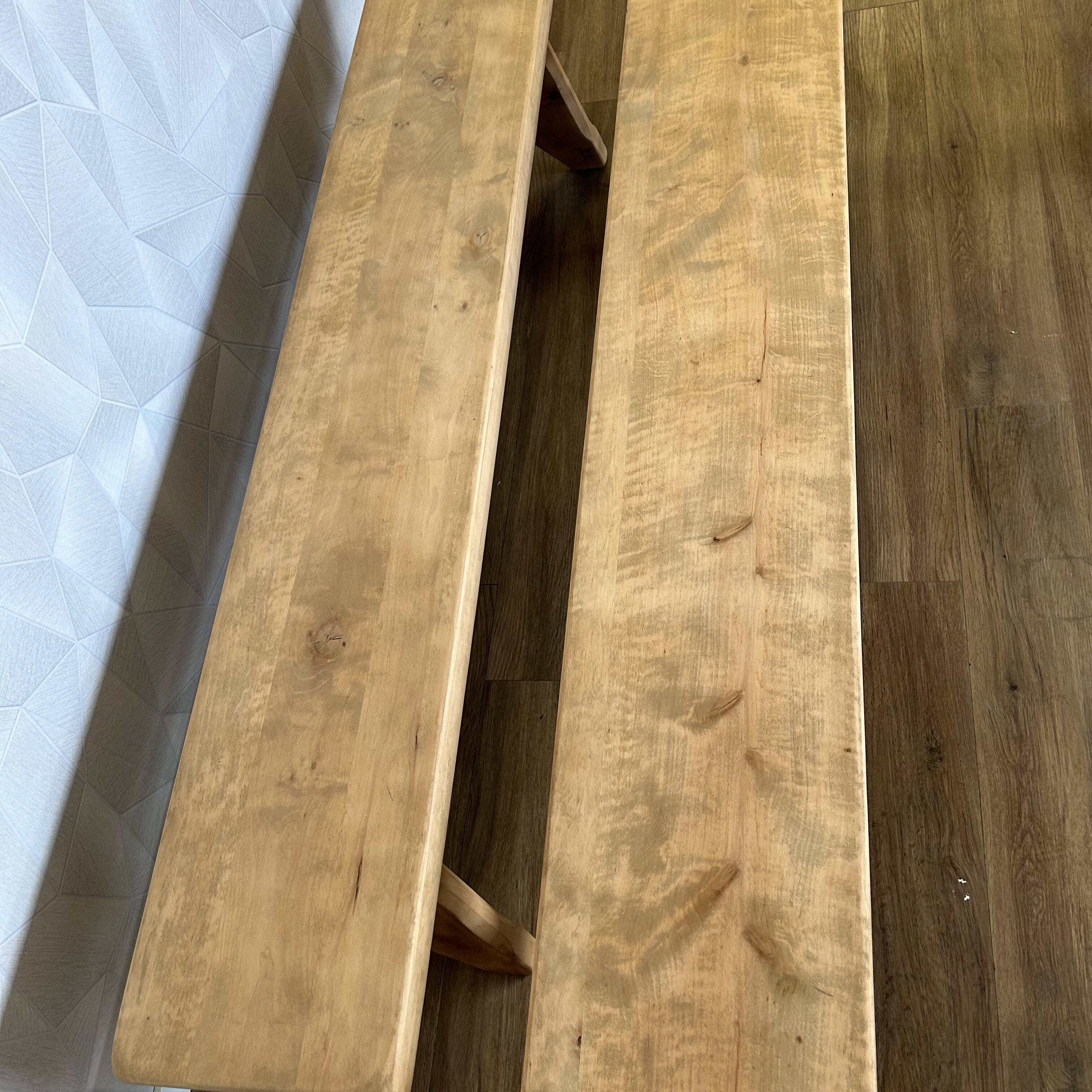 Pair of benches in light stripped solid wood