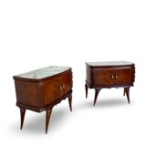 Tables de chevet plaquées en palissandre avec plateau en onyx vert