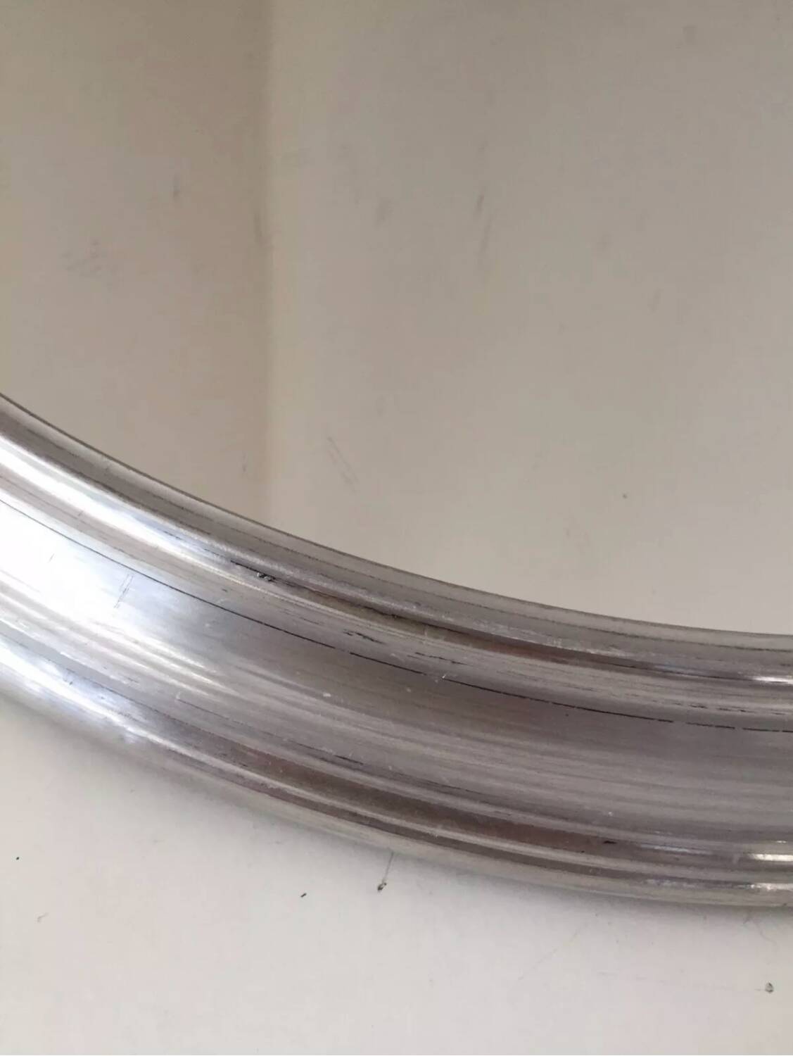 Round art deco metal and chrome mirror tray