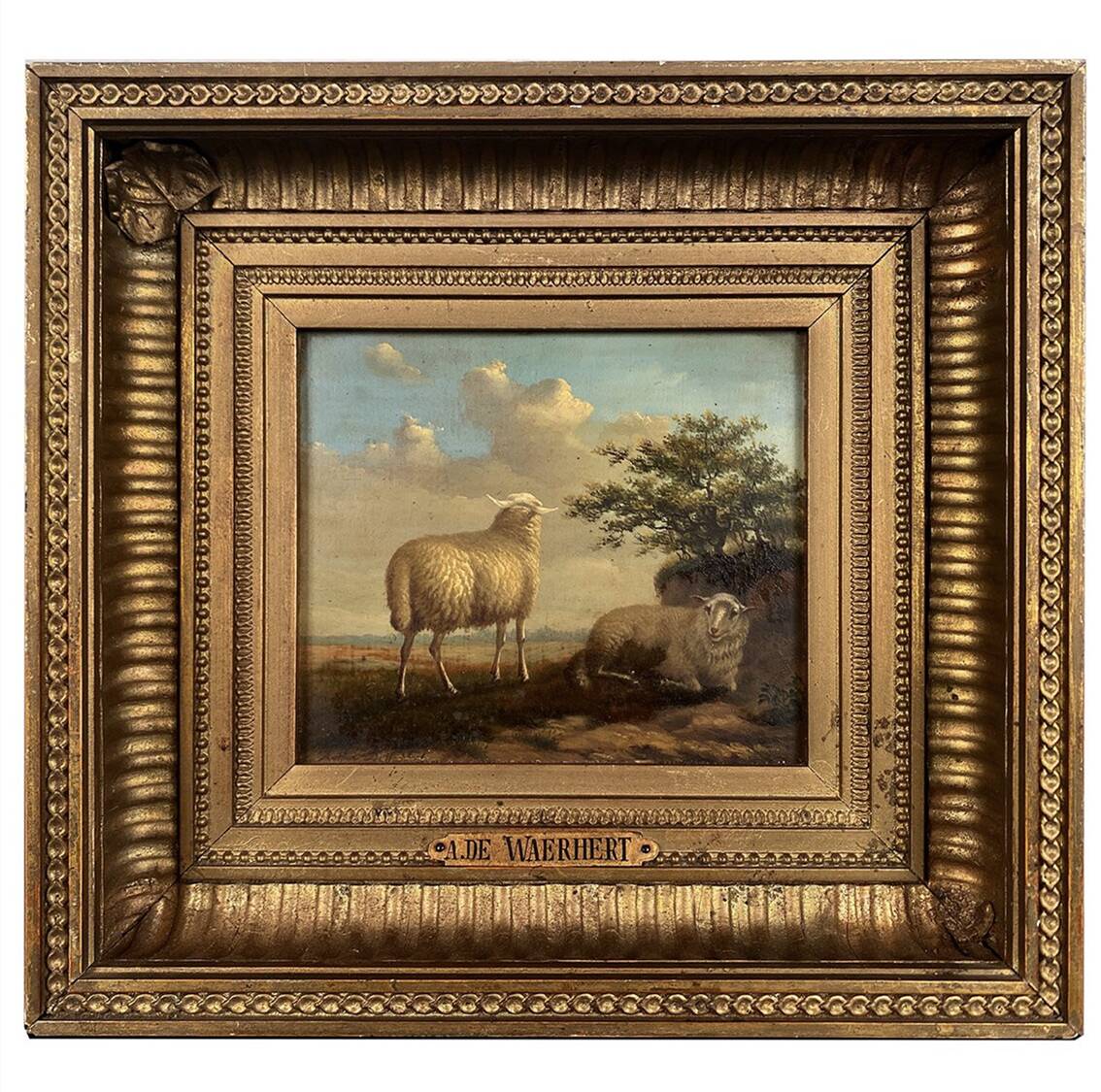 Arthur de waerhert (1881-1944). "sheep", pair of oils on panel.