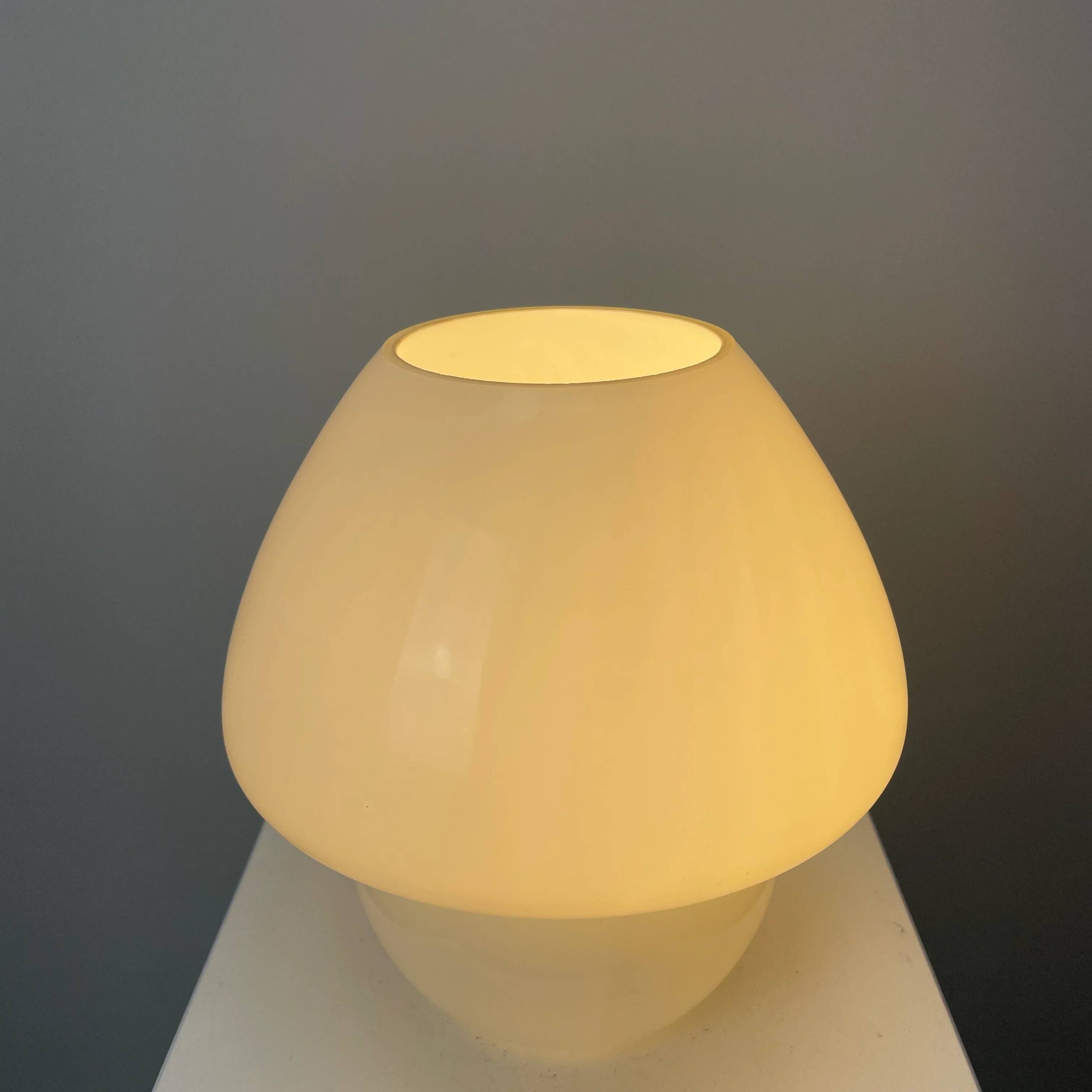 1970s white glass mushroom table lamp