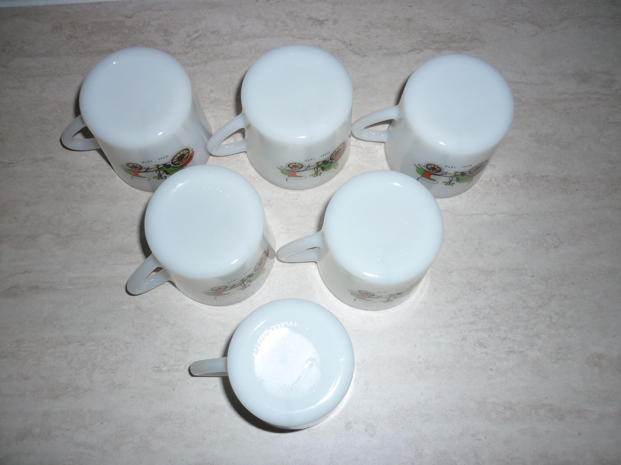 Opaline glass cups decorations OPEL 6 pieces