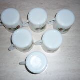 Tasses en verre opaline décors OPEL 6 pièces