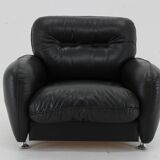 1970s Italian Armchair in Black Leather