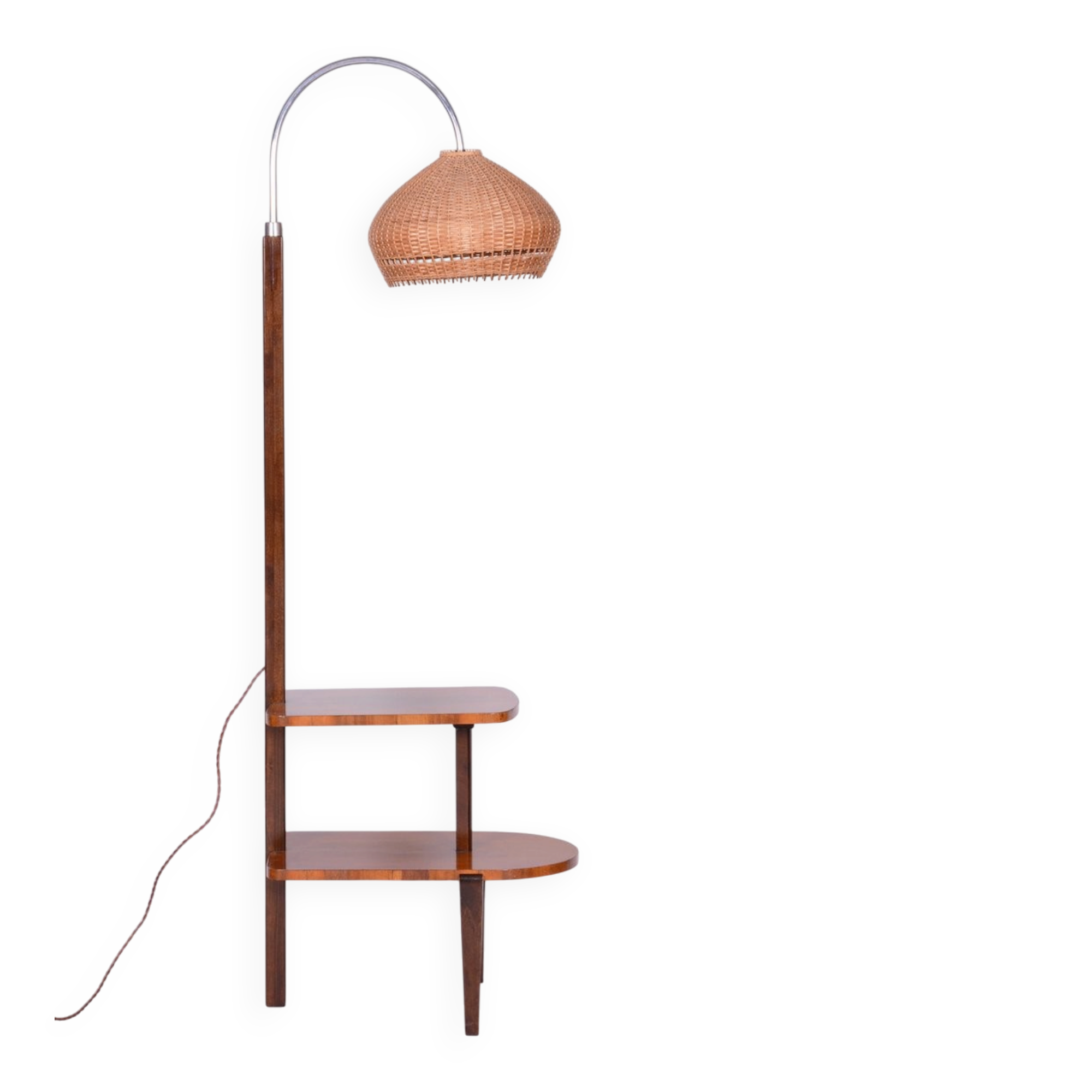 Art Deco Walnut Floor Lamp attributed to J. Halabala for Up Závody, Czech, 1930s