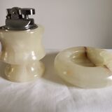 Onyx ashtray and table lighter set