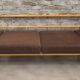 1960s light wood and brown ribbed fabric convertible daybed canapé