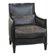 Armchair in black cowhide leather and wood with an Art Deco design