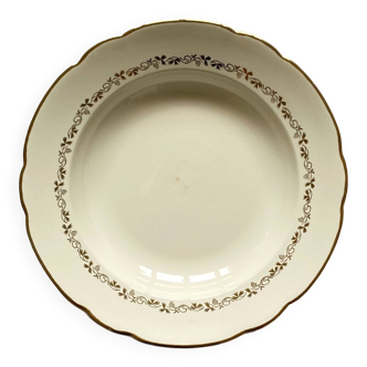 Plat de service rond creuxl crème et or en faïence ancienne Villeroy et Boch vaisselle ACC-7106