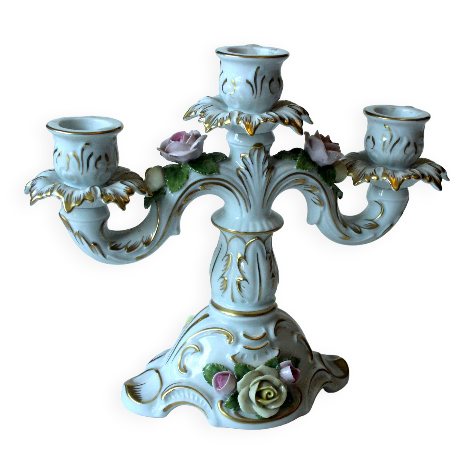 Porcelain candle holder from the 1960s, by AKKaiser, with 3 arms, vintage