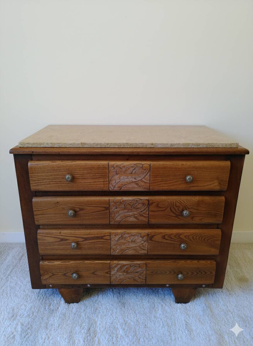 Art Deco chest of drawers, marble top