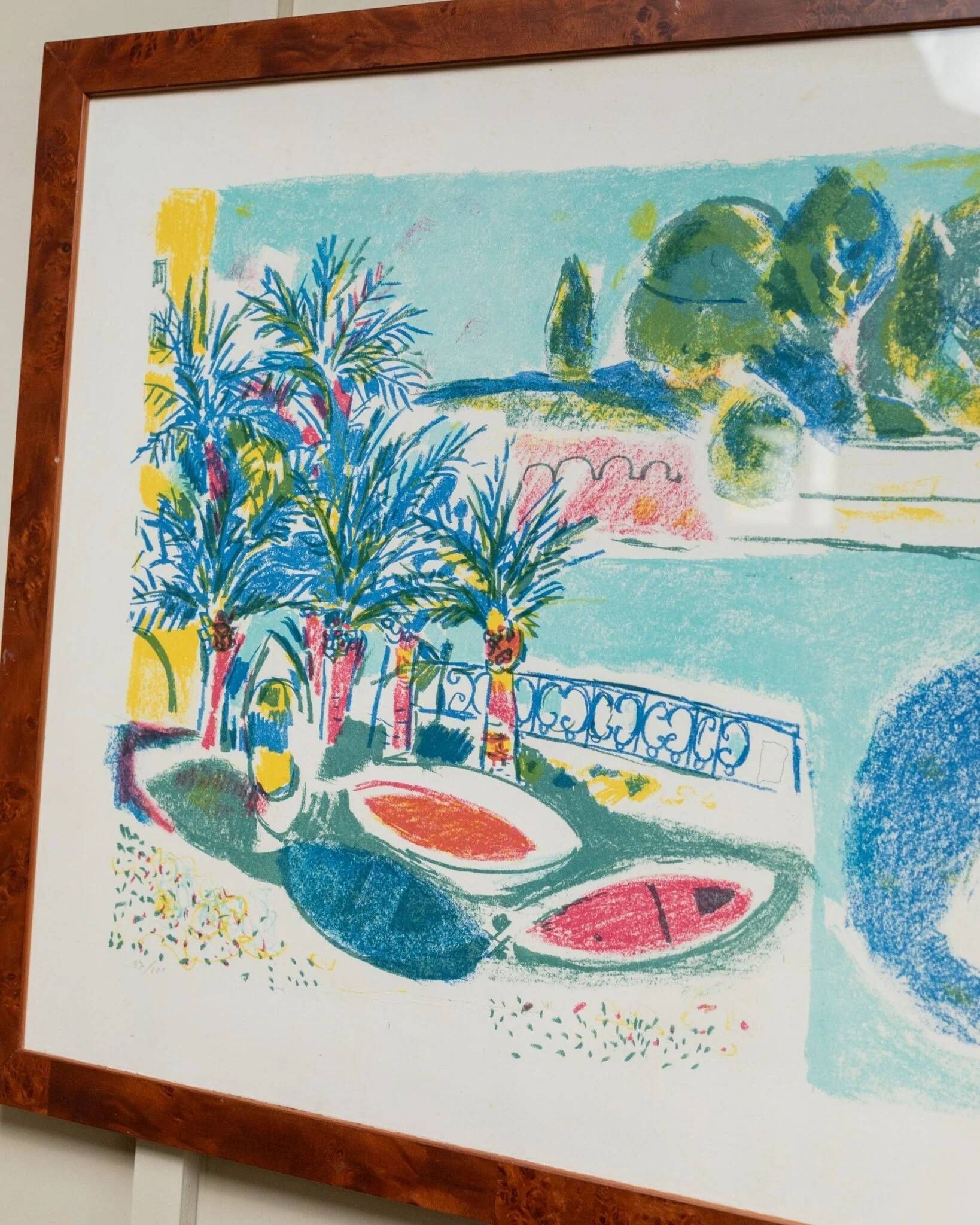 Vintage lithograph by Enrico Paolucci (1901-1999) – Beach motif – Colourful work, 70s style, wall art, unique decoration, gift idea.