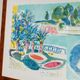 Vintage lithograph by Enrico Paolucci (1901-1999) – Beach motif – Colourful work, 70s style, wall art, unique decoration, gift idea.