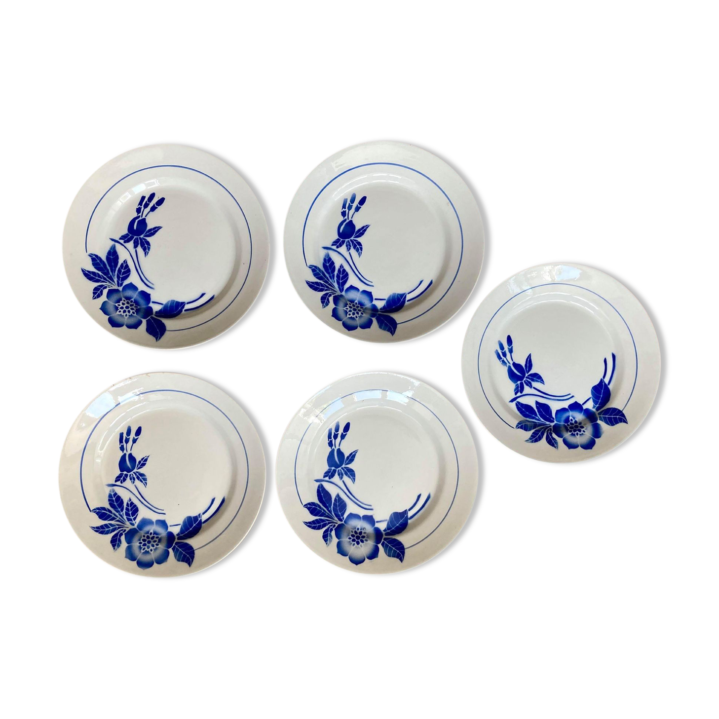 Lot of 5 plates Digoin Sarreguemines model Flora