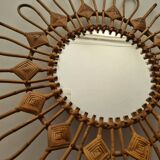 Vintage rattan and bamboo peacock style mirror