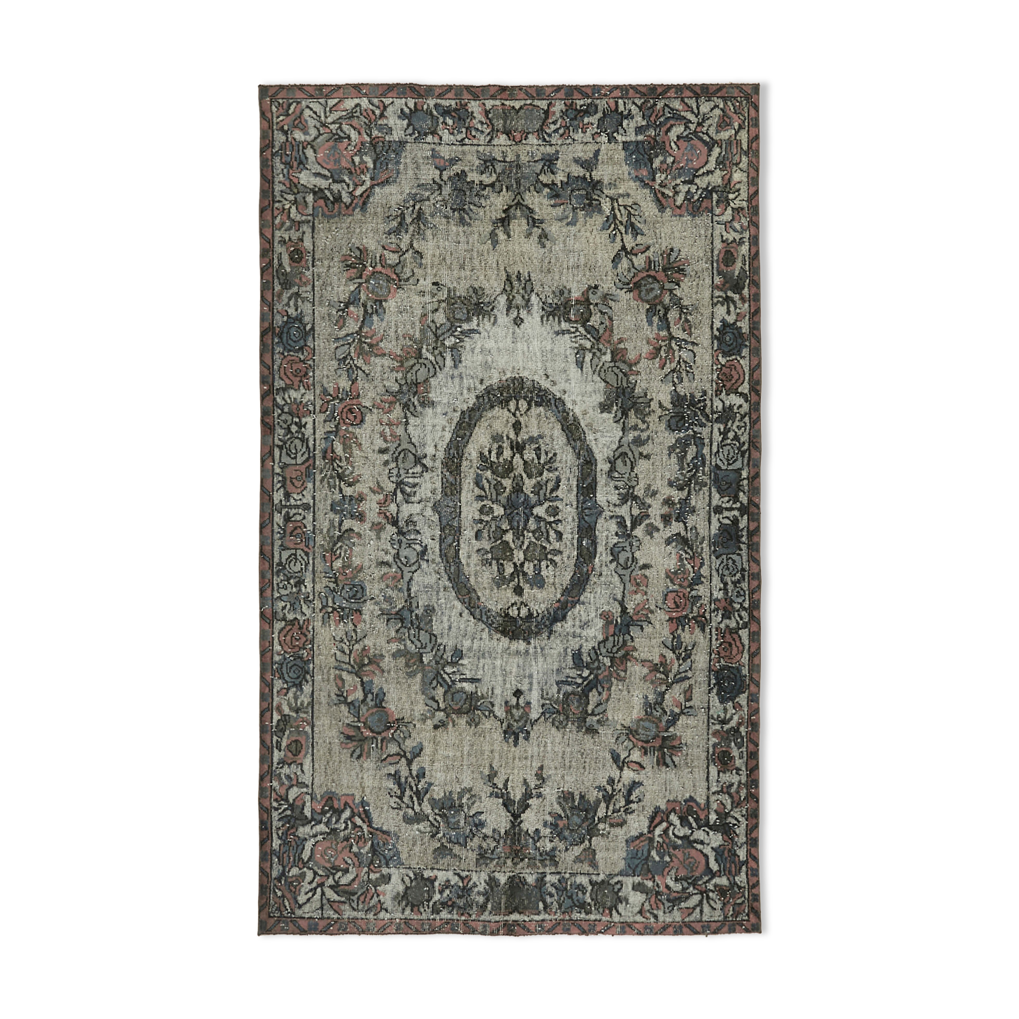 Handmade hi-low pile anatolian 1980s 173 cm x 284 cm grey rug
