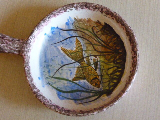 Poelon in hand-painted cermal, vintage oleron Island 1960