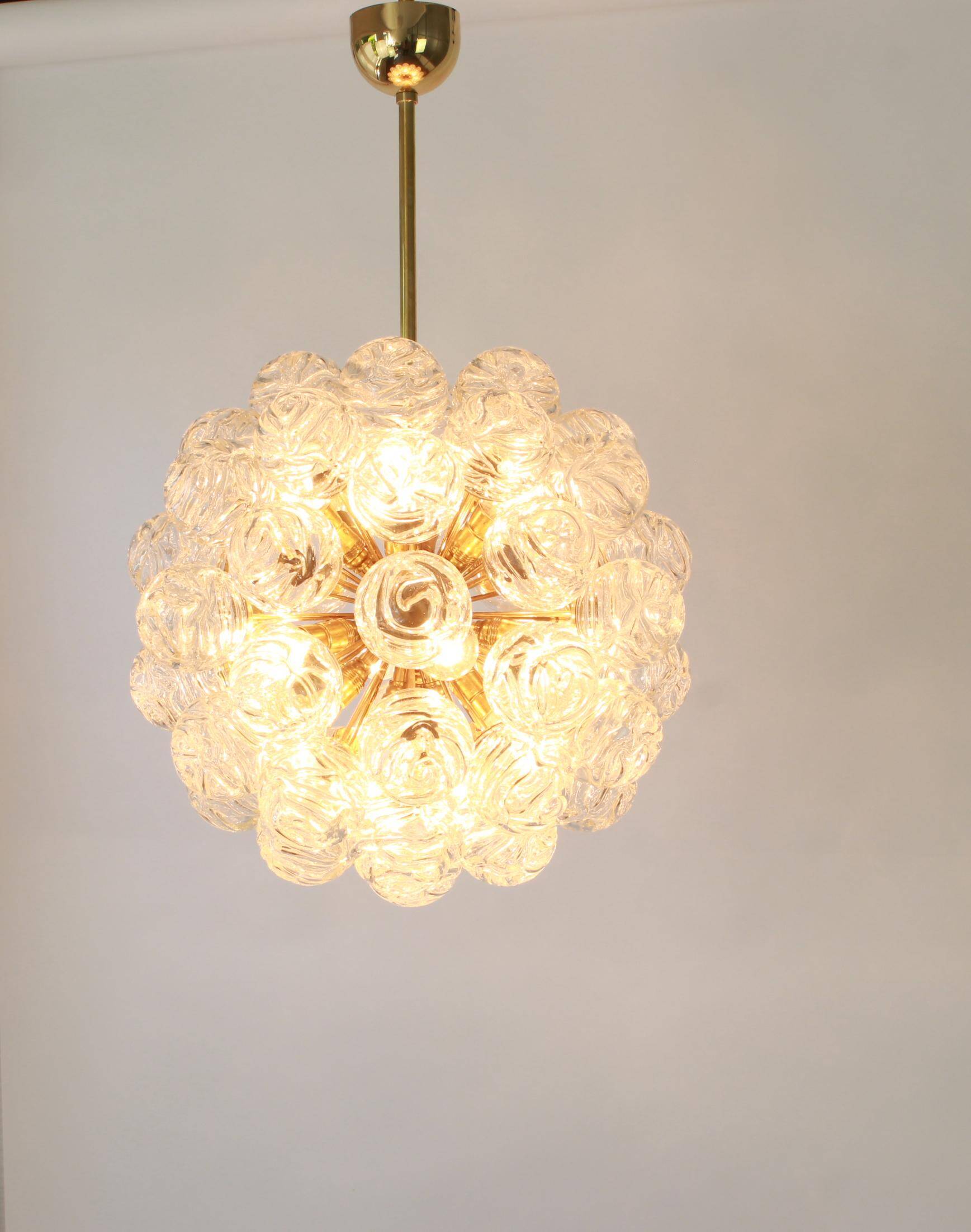 Spectacular Sputnik chandelier with snow glass balls, Doria, Germany, 1970s.