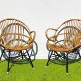 Pair of lounge rattan armchairs by D. Van Sliedregt / R. Noordwolde. Vintage