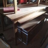 60 year table with 3 chairs and a bench