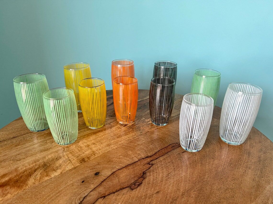 Colored glasses for water and wine mid-century modern 50s 60s
