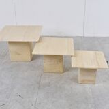 Tables gigognes d’appoint en travertin vintage, années 1970