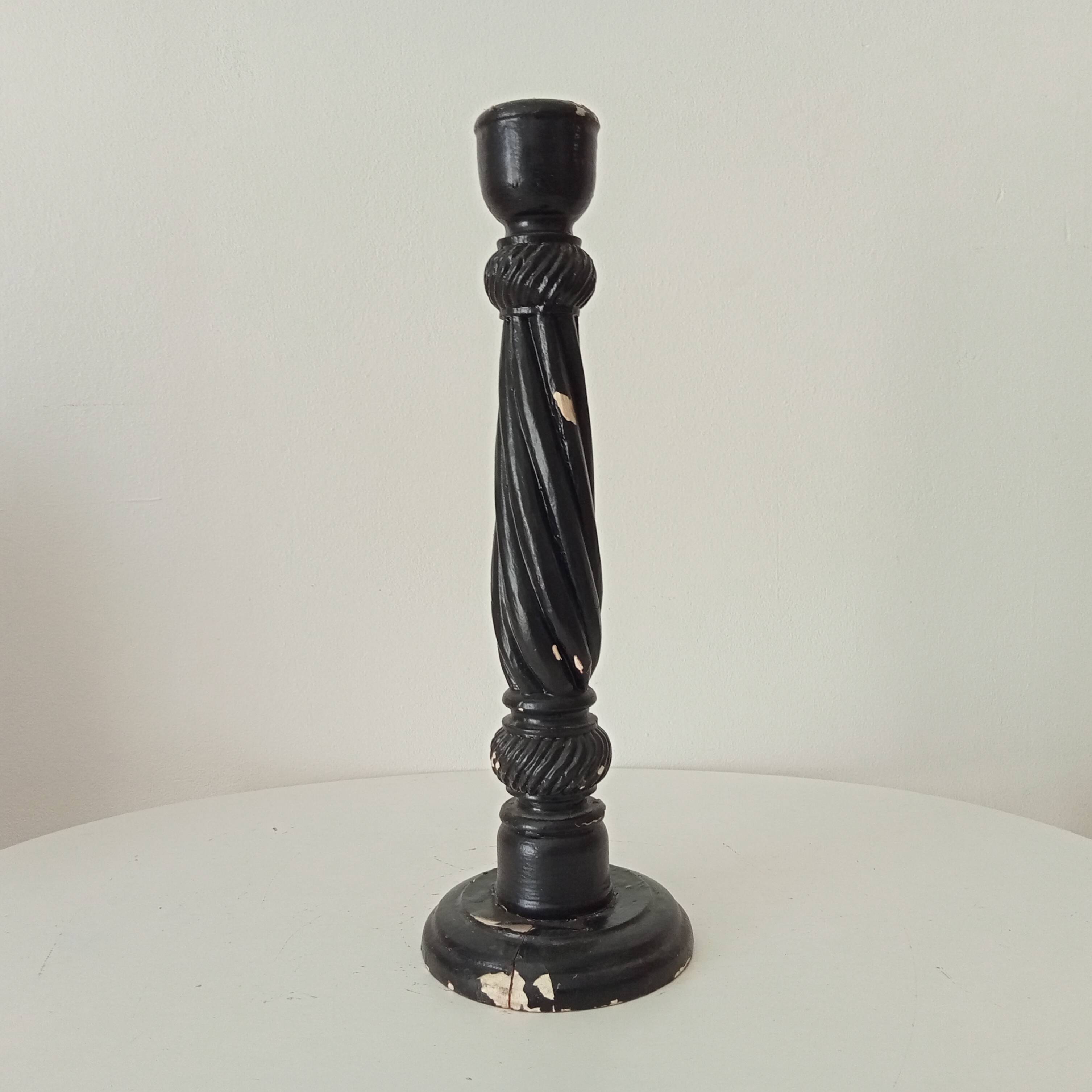 Large antique carved wooden candlestick