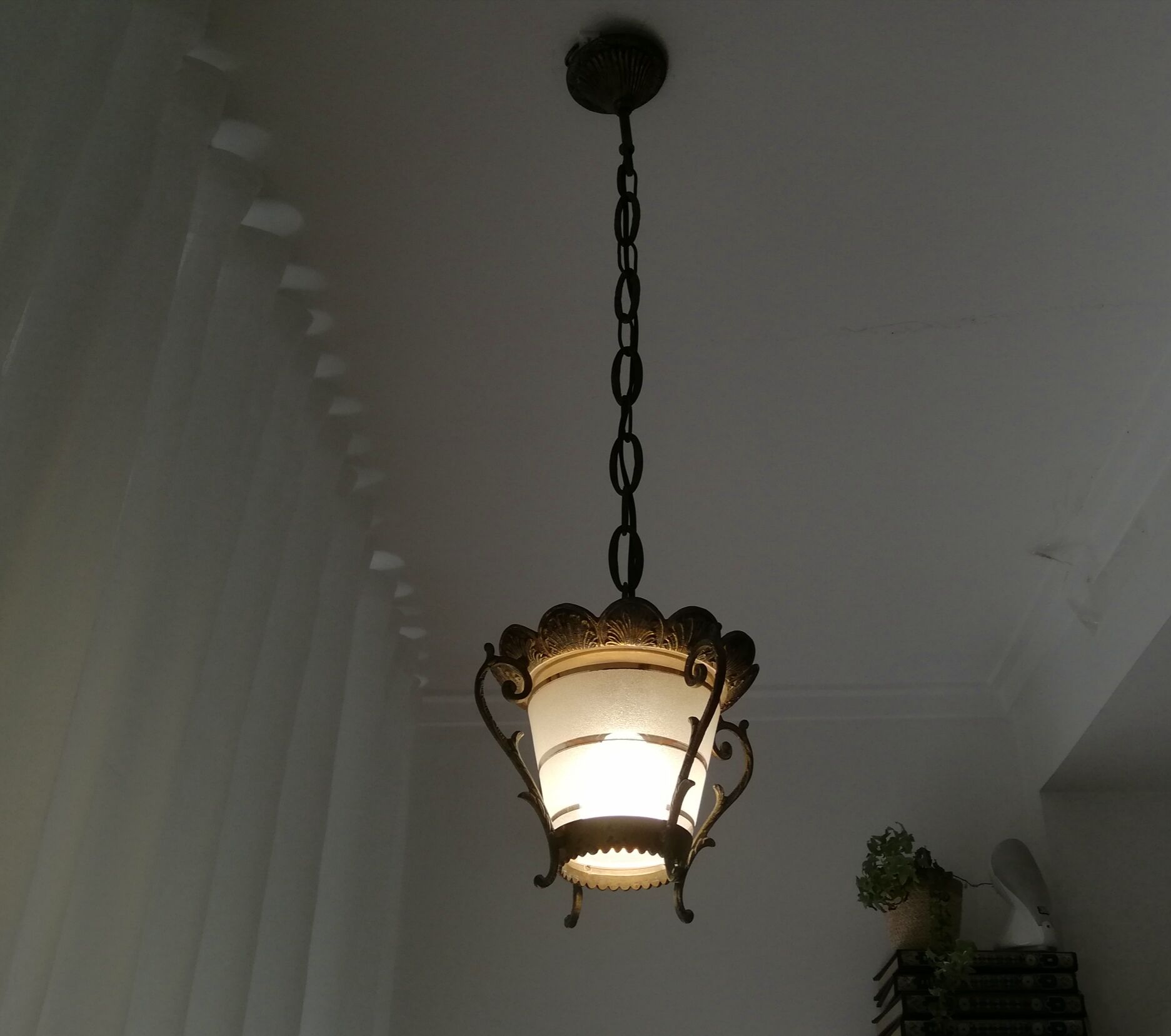 Antique Gothic ceiling lamp bronze  1920