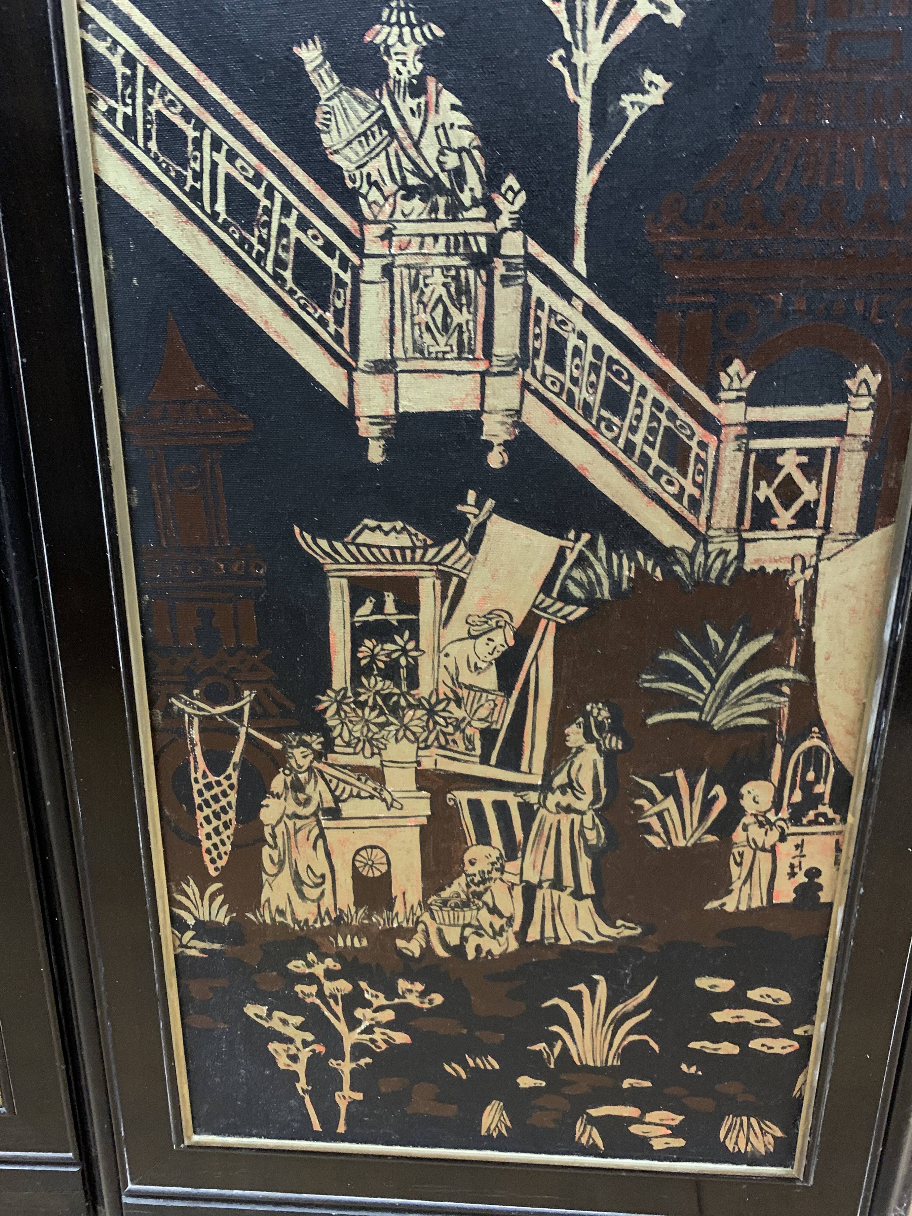 Screen with Japanese decor and black lacquer