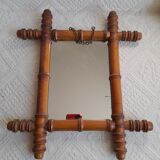 Très ancien miroir imitation bambou bois tourné