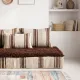 Striped coffee Hanbel floor cushion – Handwoven ivory wool