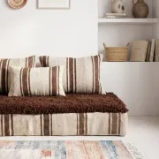 Striped coffee Hanbel floor cushion – Handwoven ivory wool