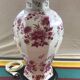 Lampe potiche porcelaine dessin fleurs avec abat-jour violet vintage