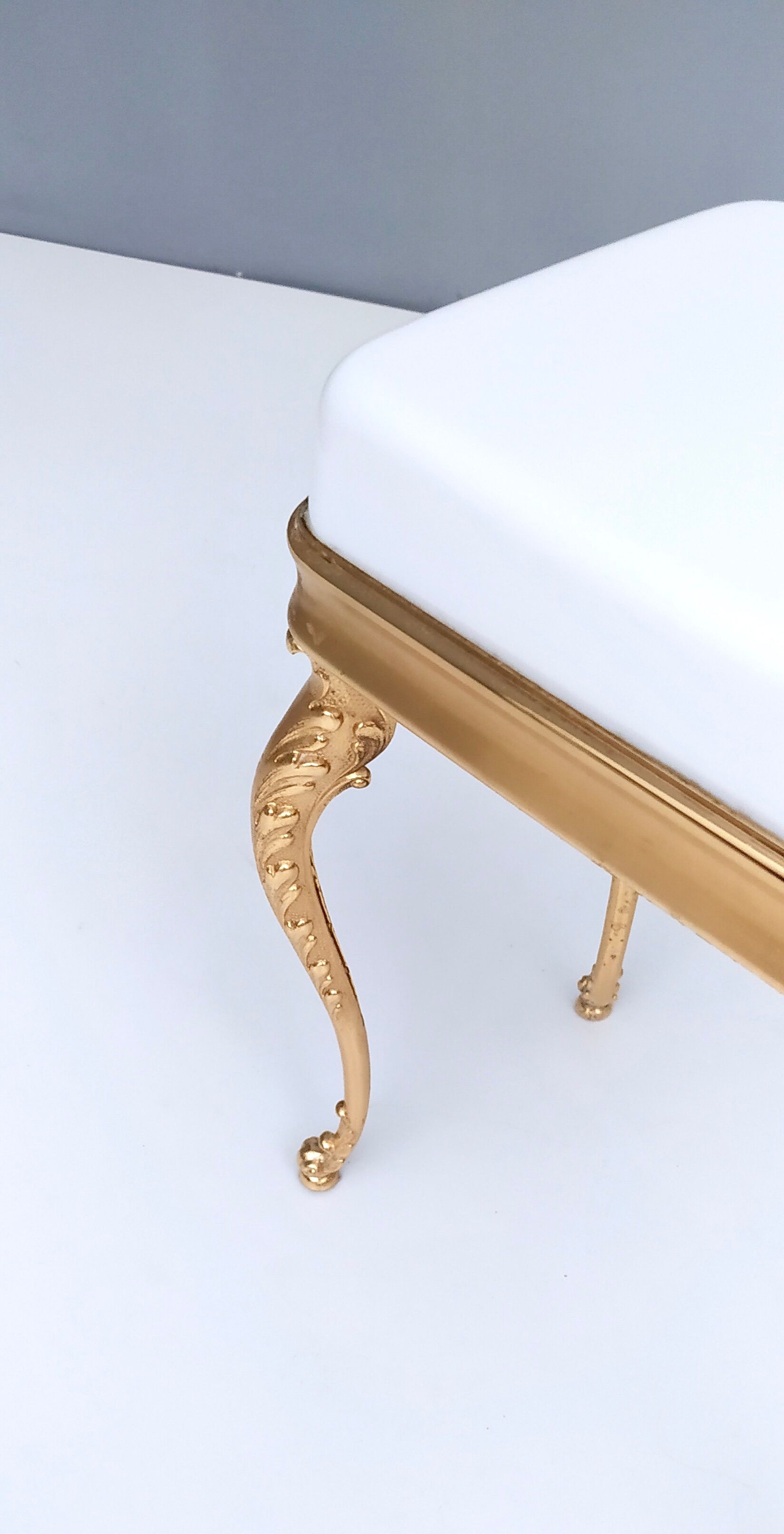 Midcentury White Plastic Seat Ottoman with Cast Brass Legs, Italy