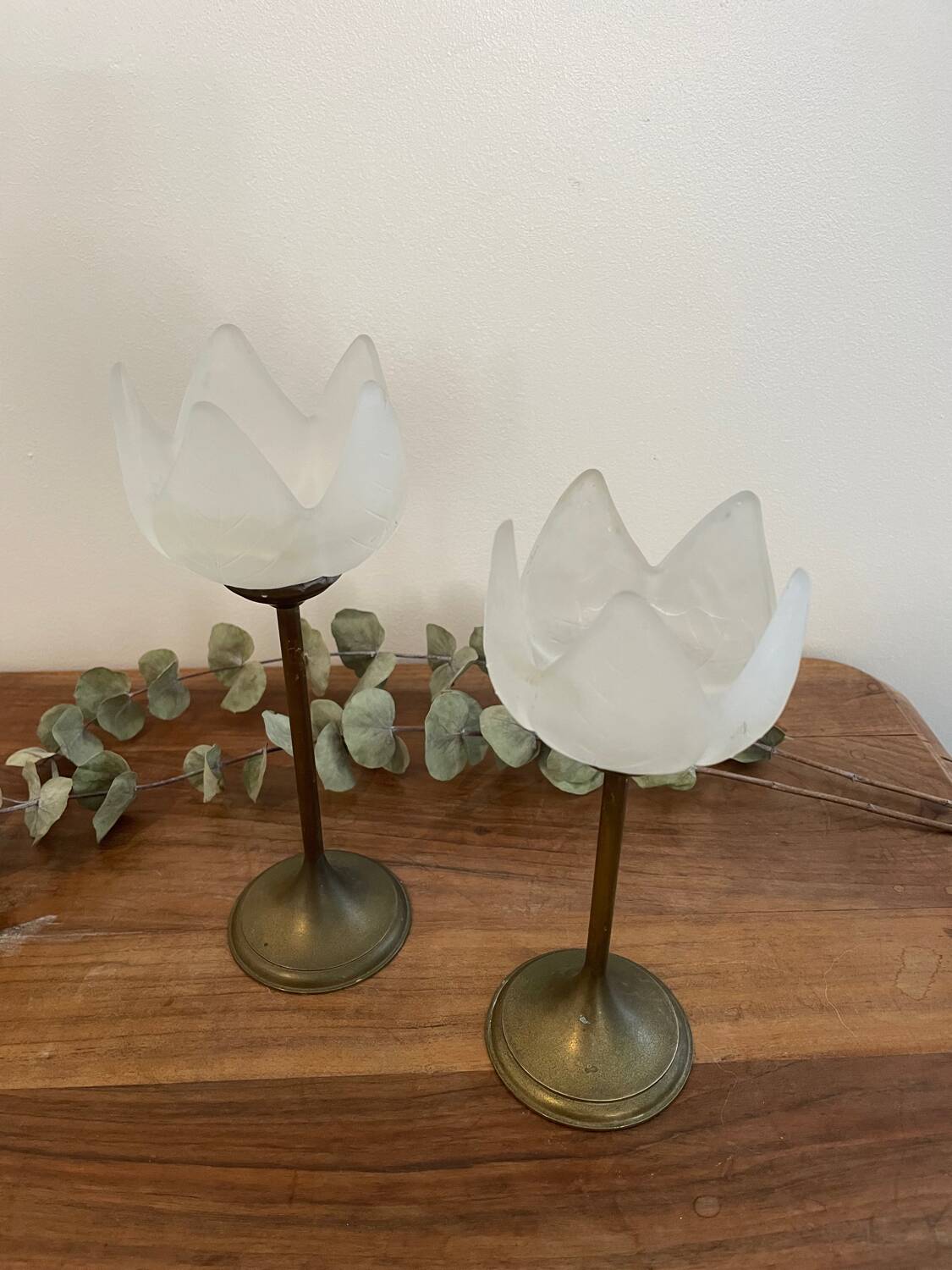 Duo brass and glass candle holders