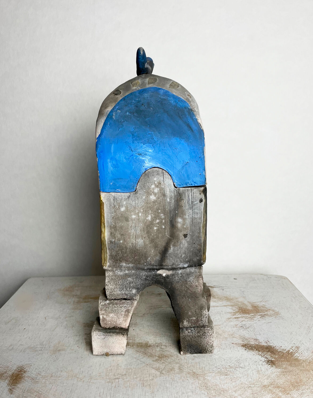 Surrealist box in painted terracotta