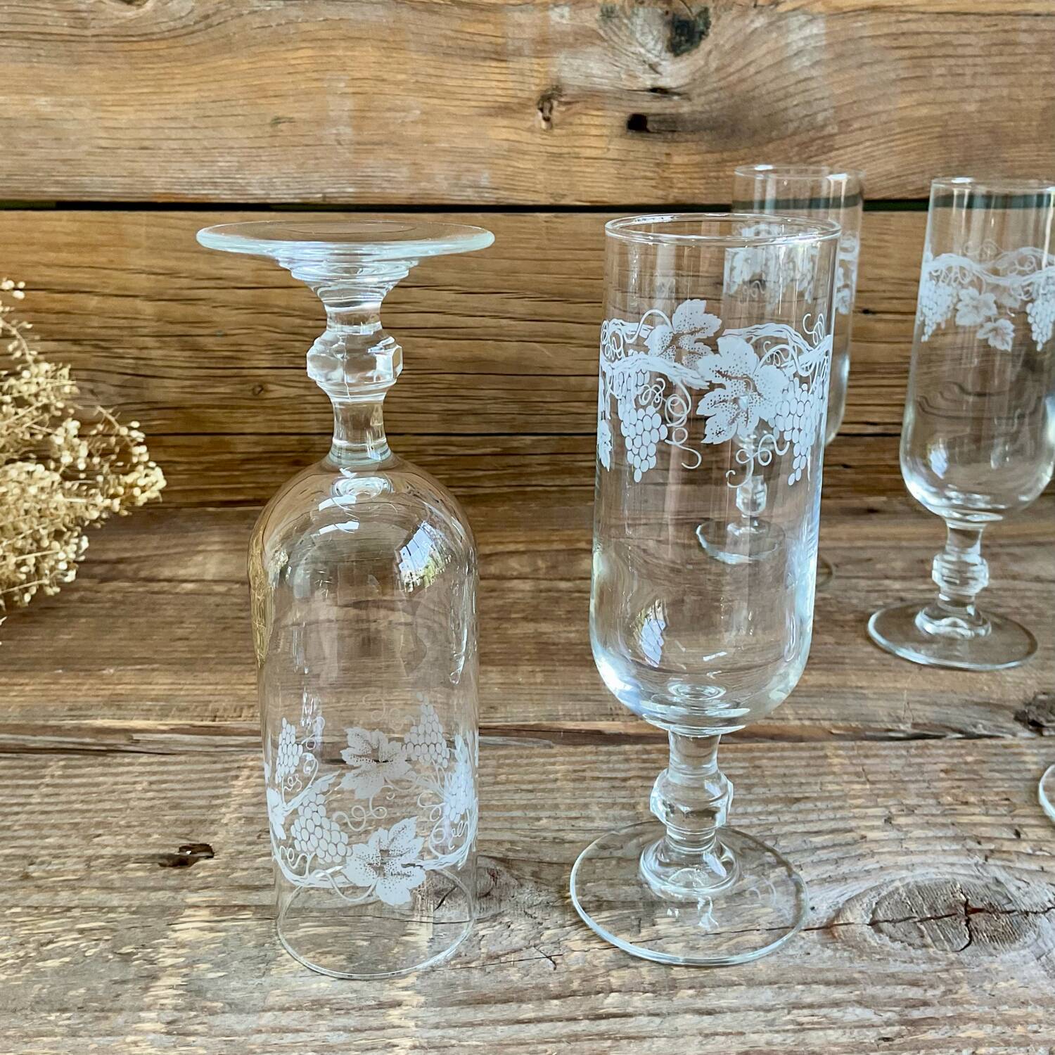 5 vintage grape flutes