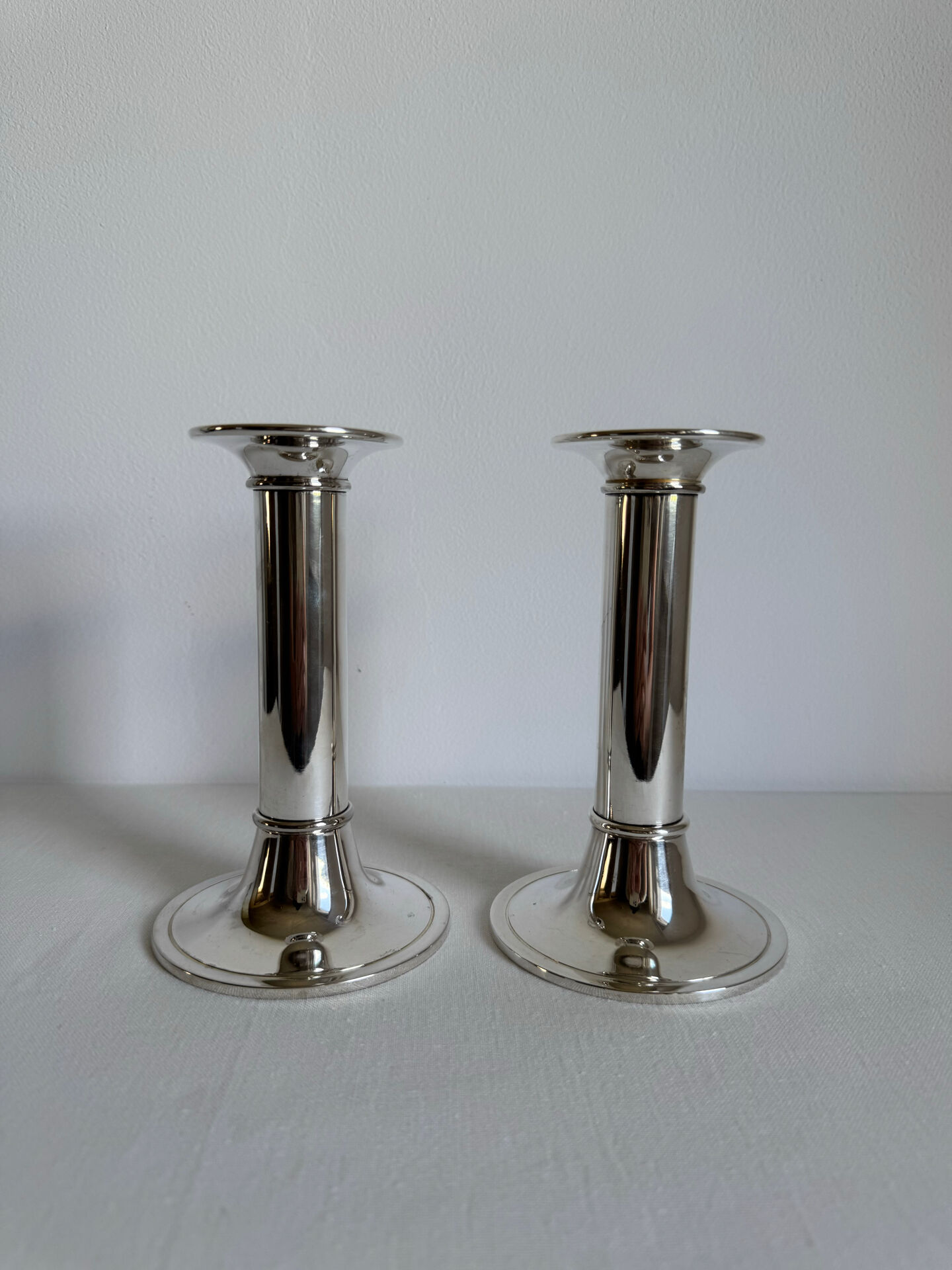 2 Elegant Vintage Mid Century Modern Silver Plated Candlestick Holders