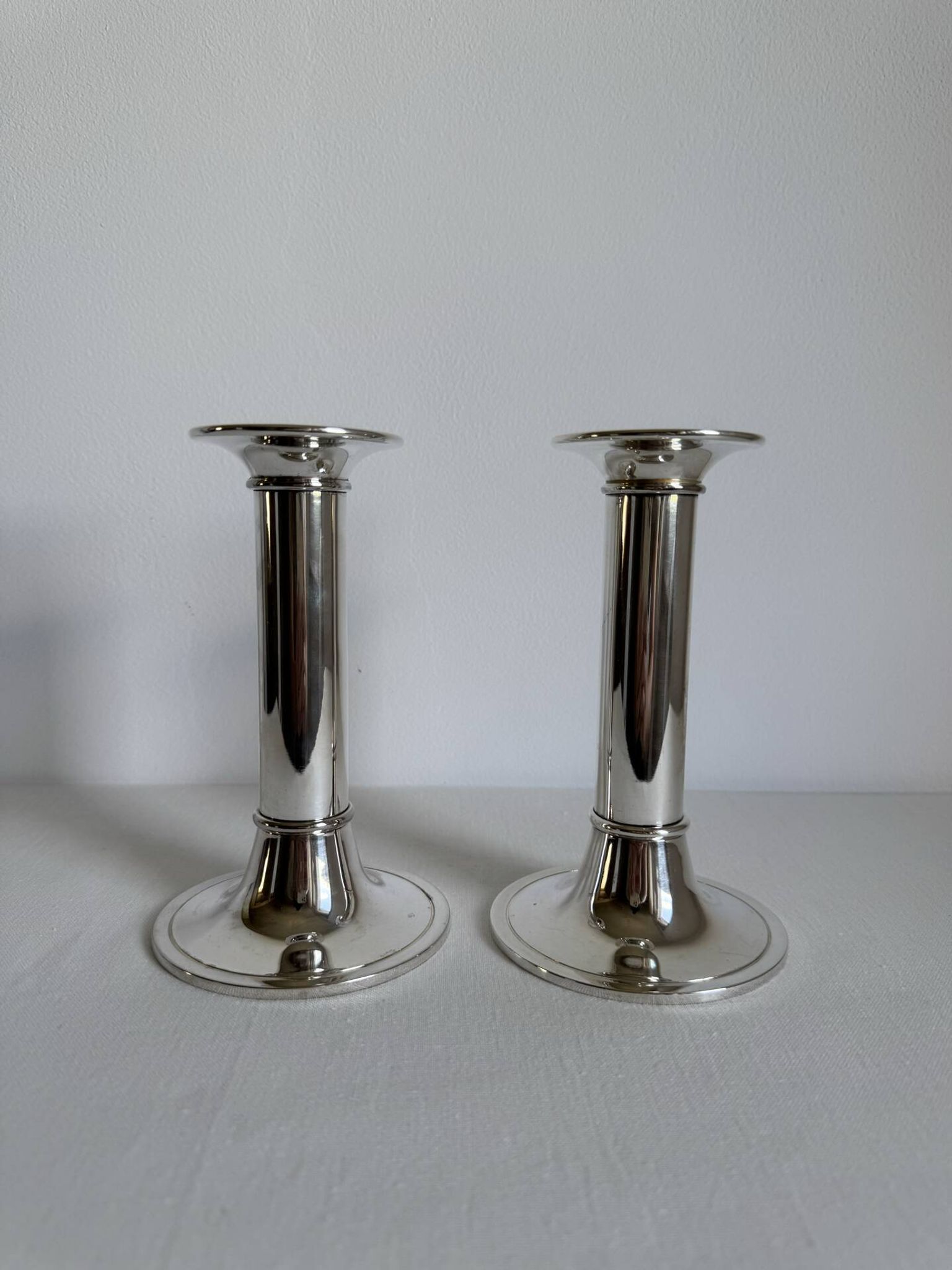 2 porte-bougies en argent vintage élégant de style mid-century moderne