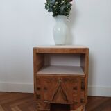 Table de chevet vintage rose marqueterie chêne