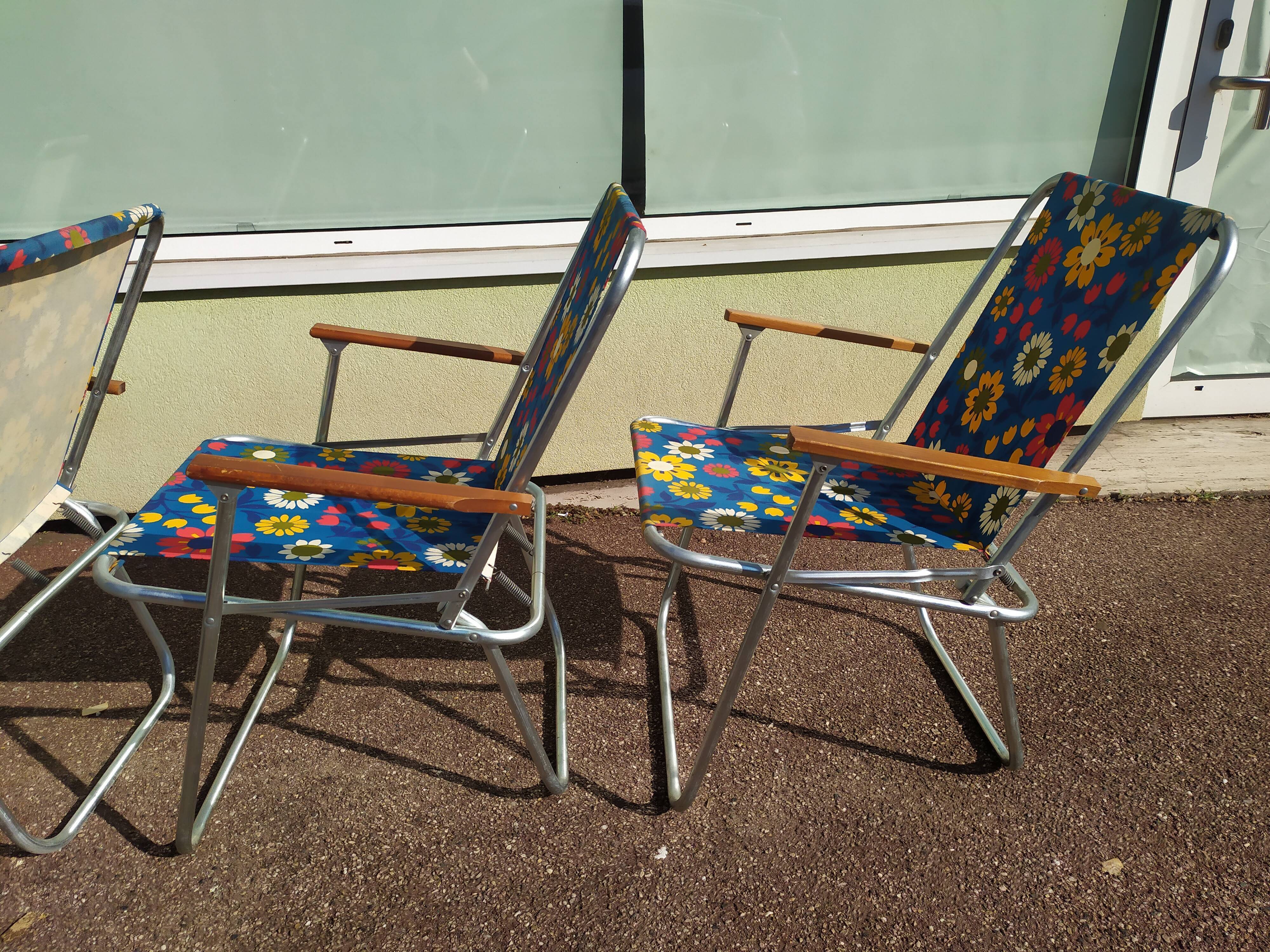 Lot de 4 chaise de camping pliante vintage bleu fleur